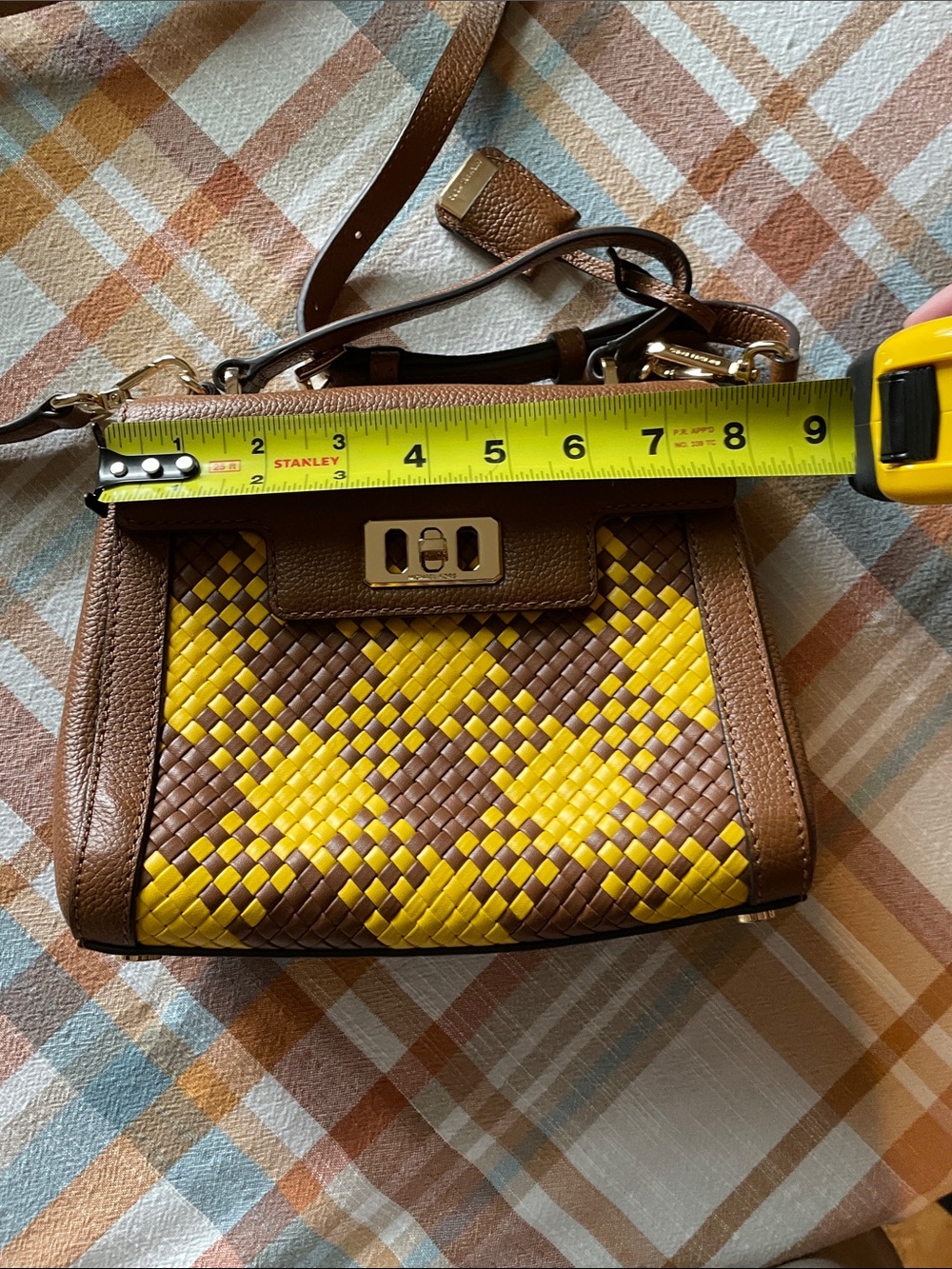 Michael Kors Brown & Yellow Woven Leather Satchel - Picture 9 of 11